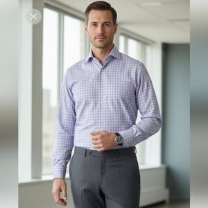 Jos A Bank Traveler Mens Shirt Slim Fit 15.5 34 Med Traditional Fit Purple Plaid